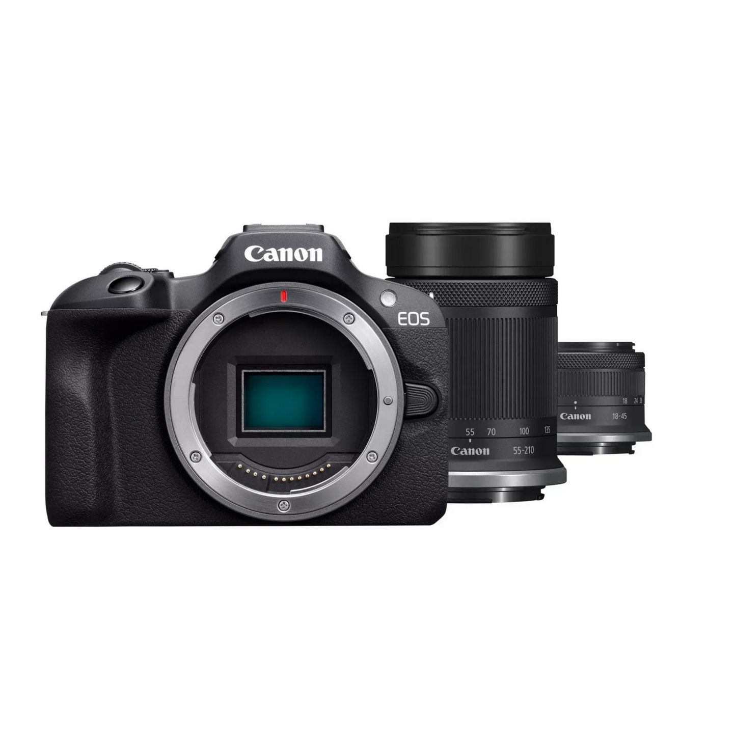 Canon EOS R100 + RF-S 18-45mm F4.5-6.3 IS STM + RF-S 55-200mm F5-7.1 IS STM Kit MILC 24,1 MP CMOS 6000 x 4000 пиксела Черен (6052C023)