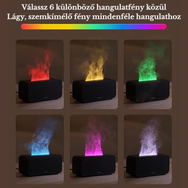 Valósághű lánghatású aroma diffúzor – 6 színű LED hangulatfénnyel